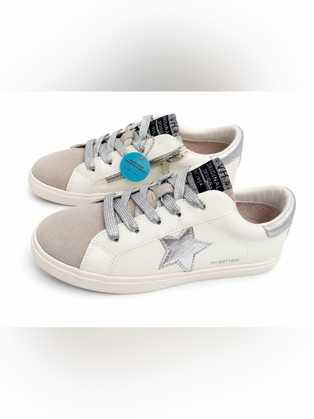 Vintage Havana Ava VHK White/Grey Croco Star Sneakers Size 8 NWT New in Box